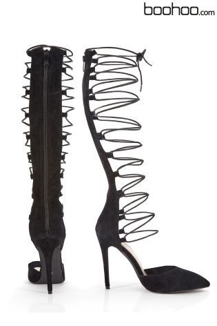 Boohoo Aimee Lace Up Knee High Pointed Heels